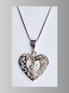 Sterling Silver Floating Filigree Heart With Floating Stone - 24"